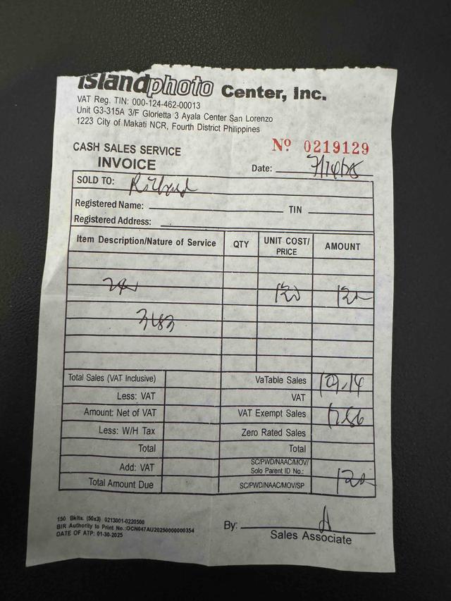 Bad receipt example 1