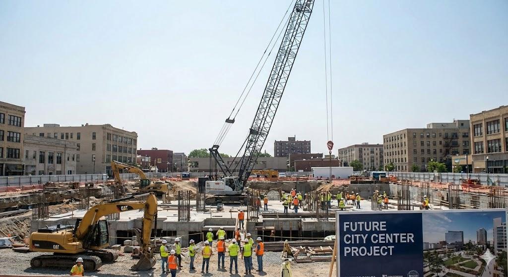 Construction crew on a commercial building site