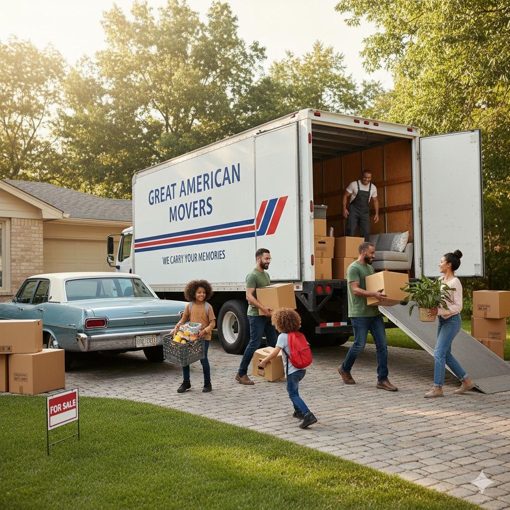 Movers loading boxes into a delivery truck