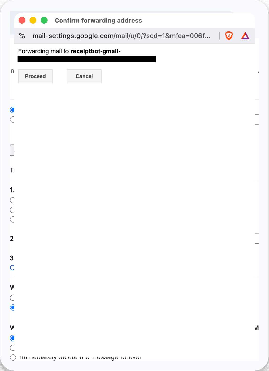 Gmail prompt to confirm the forwarding address