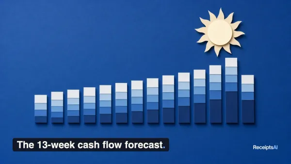 Paper-cut row of weekly columns rising under a paper sun