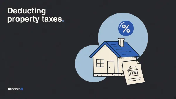 Line-art house with a property bill and a percent badge on a dark background