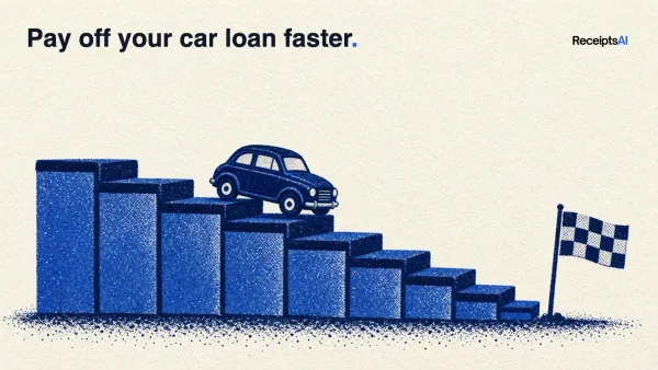 Risograph print of a small car driving down shrinking bars towards a finish flag