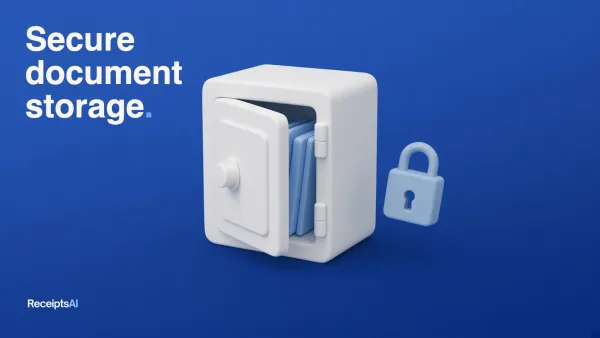 Soft 3D safe holding blue folders with a padlock beside it