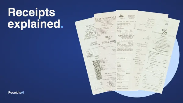 Five real receipts from Canada, the Philippines, Germany, the US and Thailand fanned out on a navy background